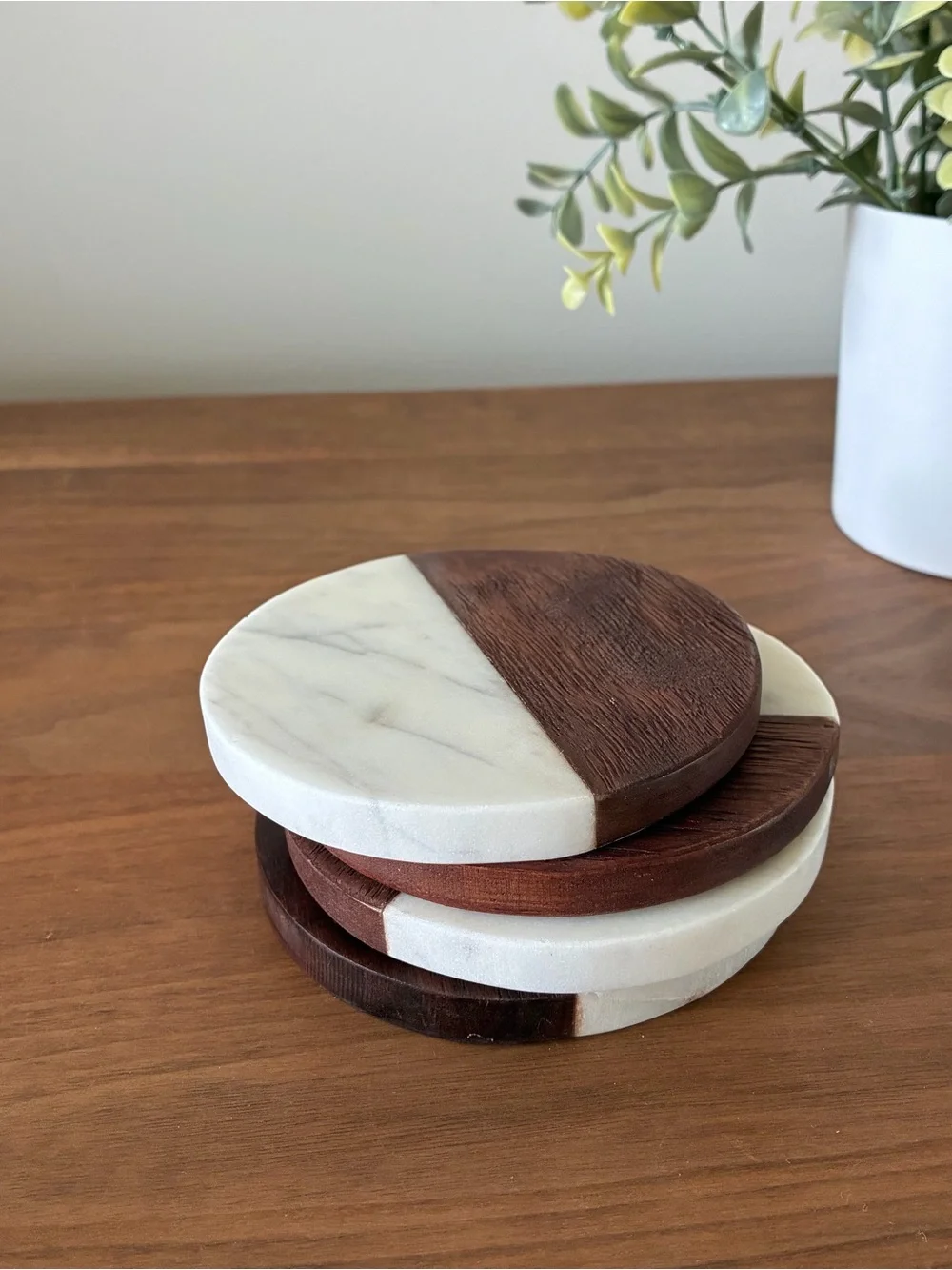 Wood & Marble Coasters Set of 4 MCM Boho